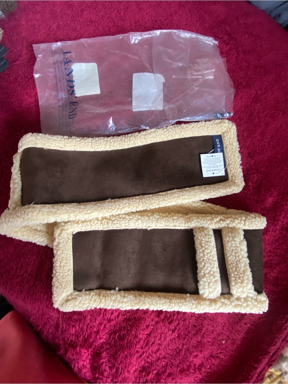 Lands' End Faux Shearling Loop Scarf in Brown and Cream